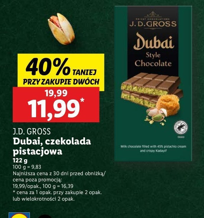 Czekolada dubajska J.d.gross promocja w Lidl