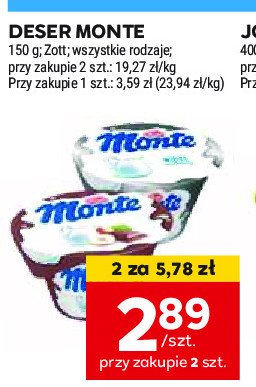 Deser śmietankowy Zott monte white promocja