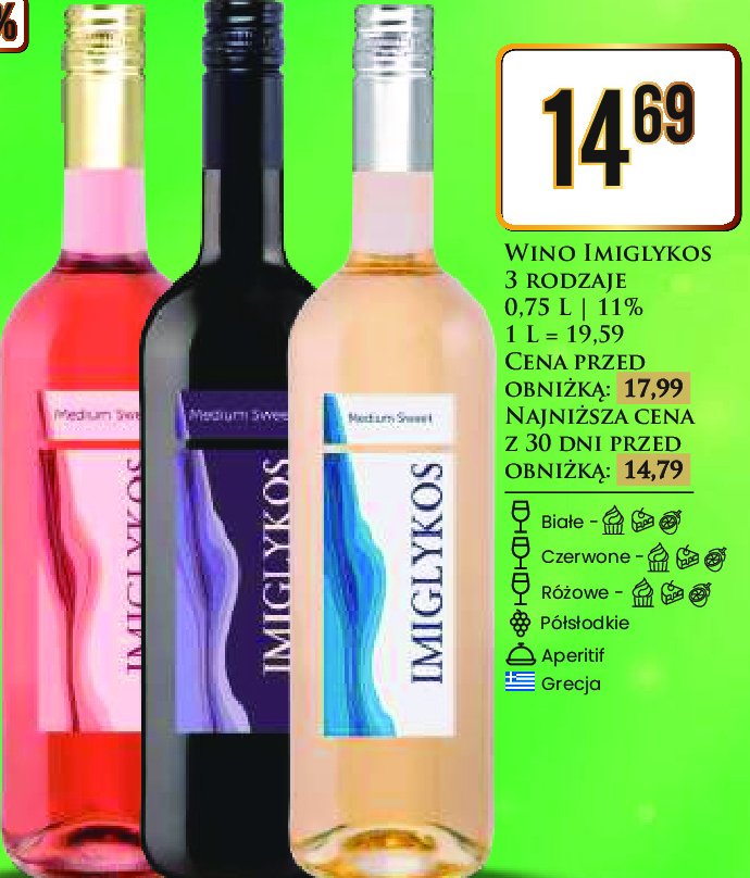 Wino Imiglykos melritos medium sweet white promocja