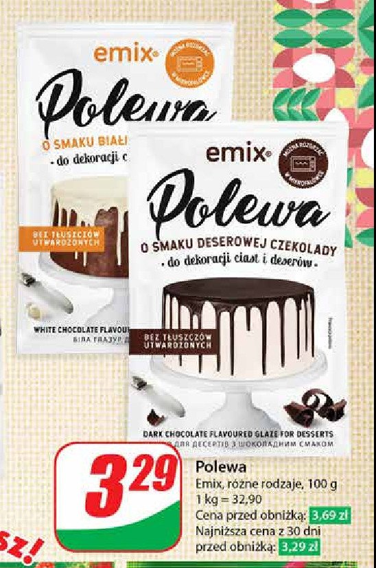 Polewa o smaku deserowej czekolady Emix promocja