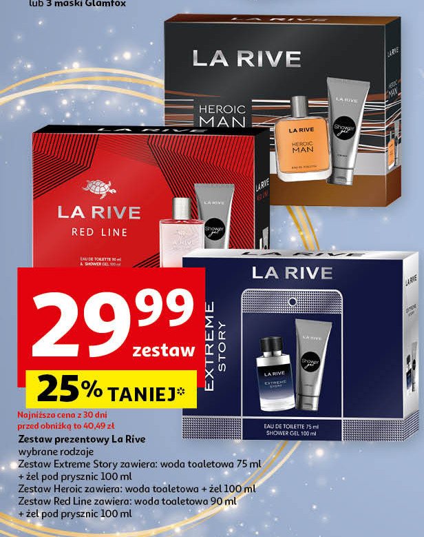 Zestaw w pudełku: żel pod prysznic 100 ml + woda toaletowa 100 ml La rive heroic man promocja w Auchan