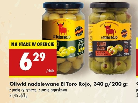 Oliwki zielone nadziewane pastą cytrynową El toro rojo promocja w Biedronka