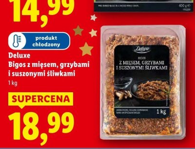 Bigos Deluxe Bigos z mięsem, grzybami i suszonymi śliwkami promocja w Lidl