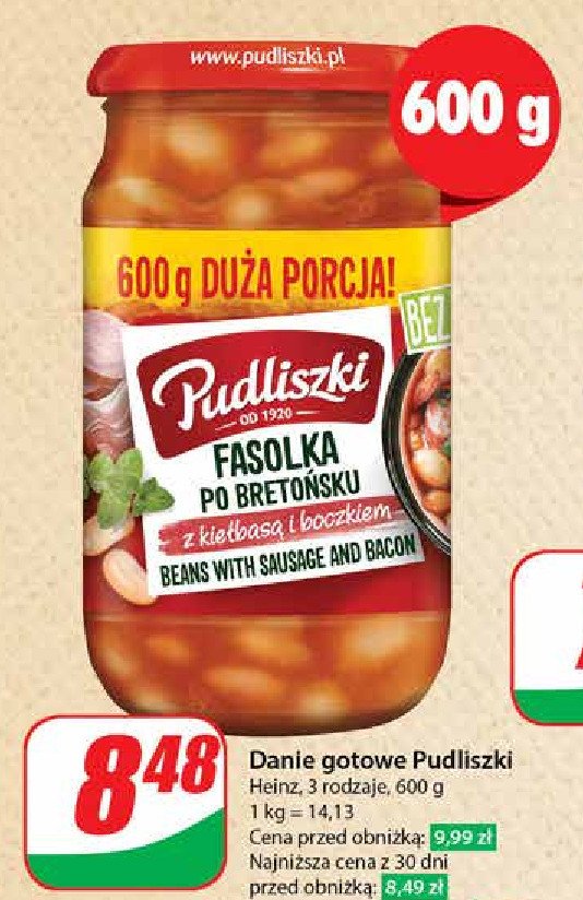 Fasolka po bretońsku z kiełbasą i boczkiem Pudliszki promocja