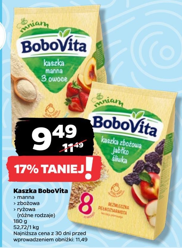 Kaszka ryżowa jabłkowo-śliwkowa Bobovita promocja w Netto