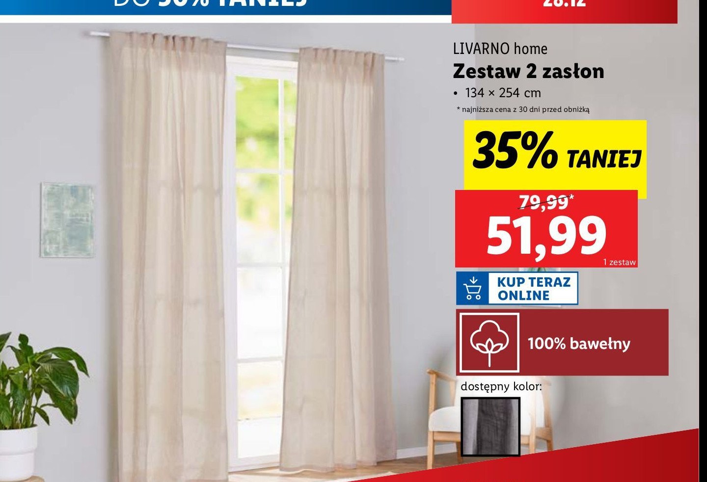 Zasłony 135 x 254 cm LIVARNO HOME promocja w Lidl