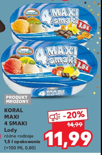 Lody wanilia czekolada s艂ony karmel wafelek Koral 4 maxi smaki promocja