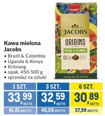 Kawa mielona Jacobs Brazil & Colombia, Uganda & Kenya Kósmos promocja w Makro