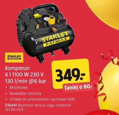 Kompresor Stanley 6 l 1100 W 230 V 130 l/min @6 bar promocja w Jula