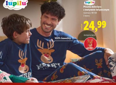 Piżama dziecięca z motywem świątecznym promocja w Lidl