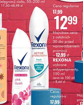 Dezodorant pink blush Rexona motionsense promocja