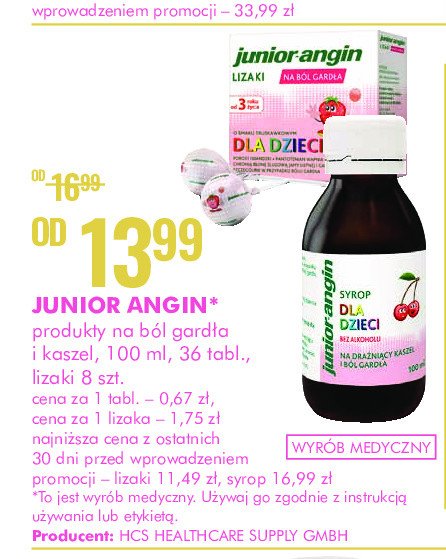 Lizaki na ból gardła Junior-angin promocja