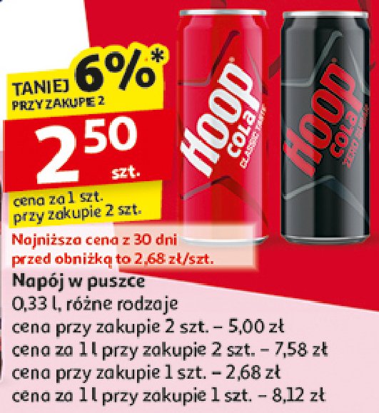 Napój HOOP COLA ZERO promocja w Auchan