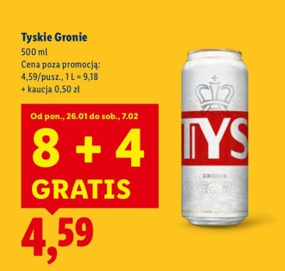 Piwo Tyskie Gronie 8+4 GRATIS promocja w Lidl