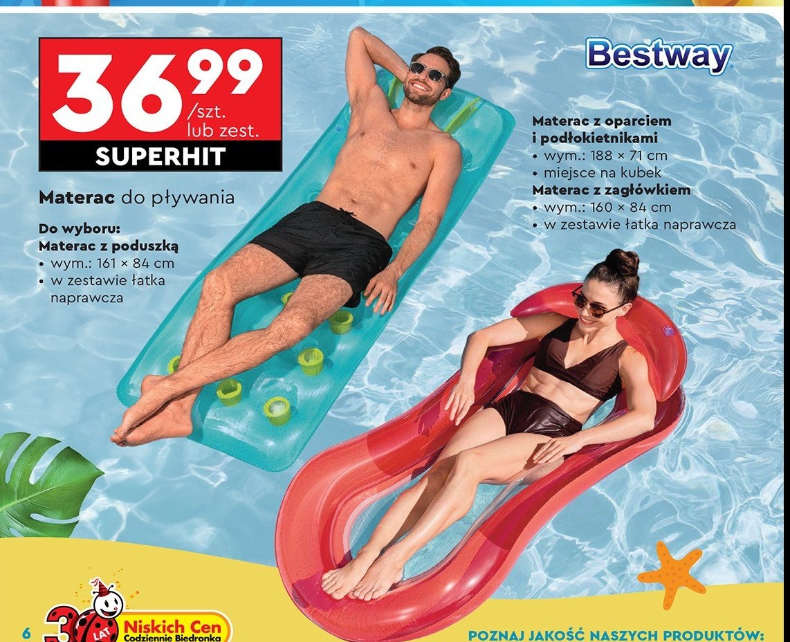 Materac aqua lounge 160 x 84 cm Bestway promocja w Biedronka