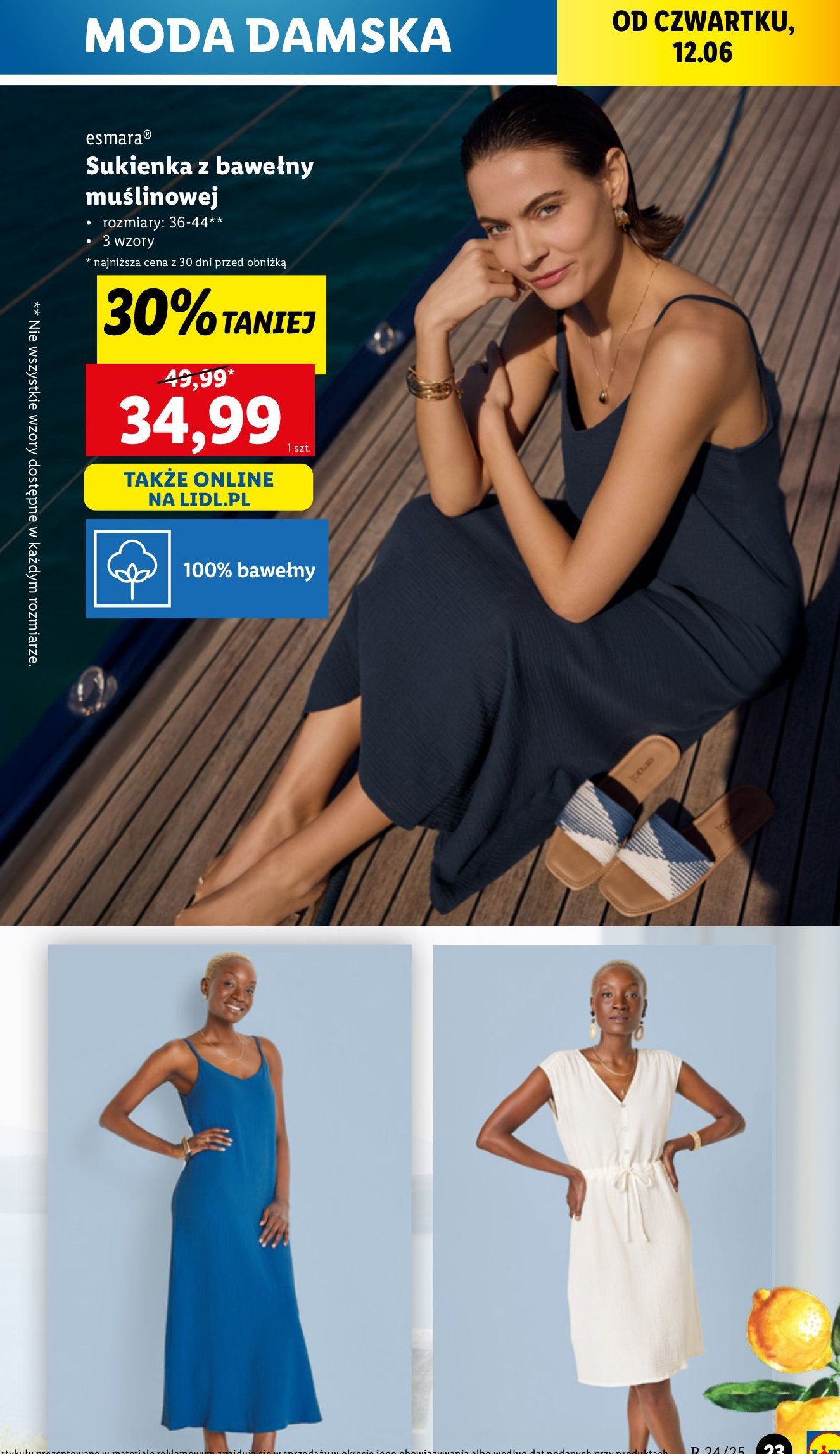 Sukienka damska muślinowa midi  36-44 Esmara promocja w Lidl