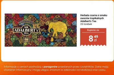 Herbata czarna o smaku owoców tropikalnych Adalbert's Tea promocja w Biedronka