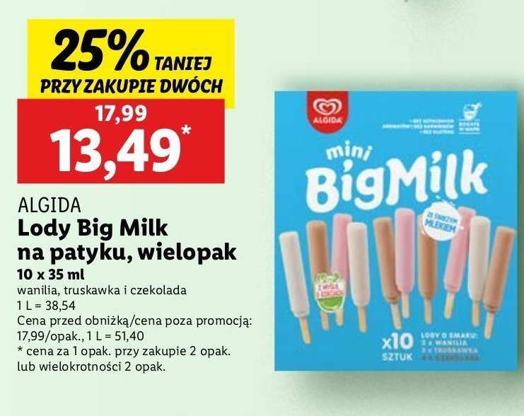 Lody mini Algida big milk promocja