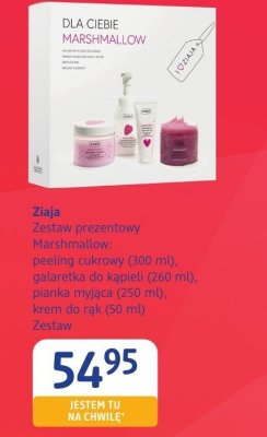 Zestaw prezentowy Ziaja Marshmallow peeling cukrowy 300 ml, galaretka do kąpieli 260 ml, planka myjąca 250 ml, krem do rąk 50 ml promocja w Drogerie DM