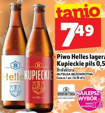 Piwo Helles lager 0,5 l Brofaktura promocja w TOPAZ