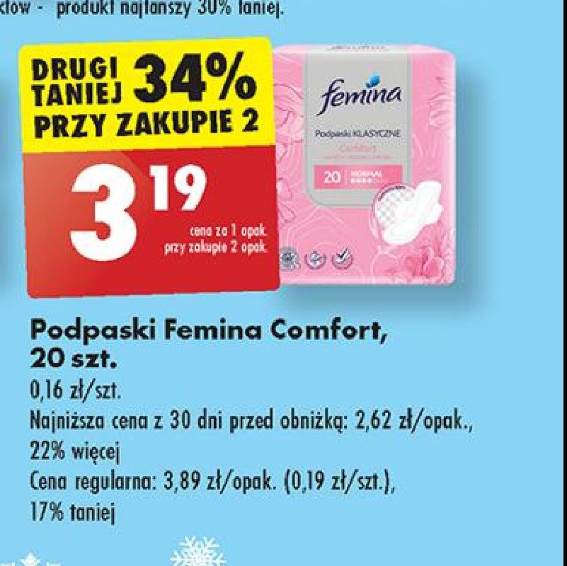 Podpaski Femina normal comfort promocja w Biedronka