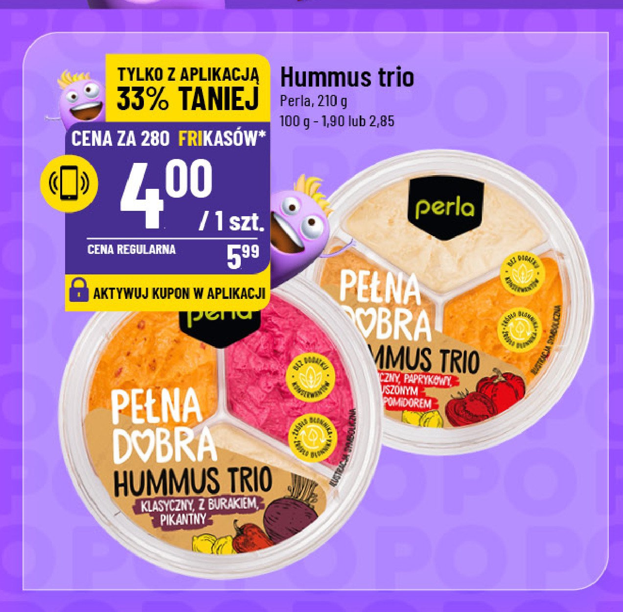 Hummus trio klasyczny papryka-pomidor Perla promocja w POLOmarket