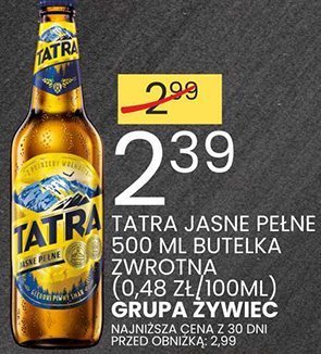 Piwo Tatra Jasne Pełne 500 ml butelka zwrotna (0,54 zł/100ml) promocja w Wafelek