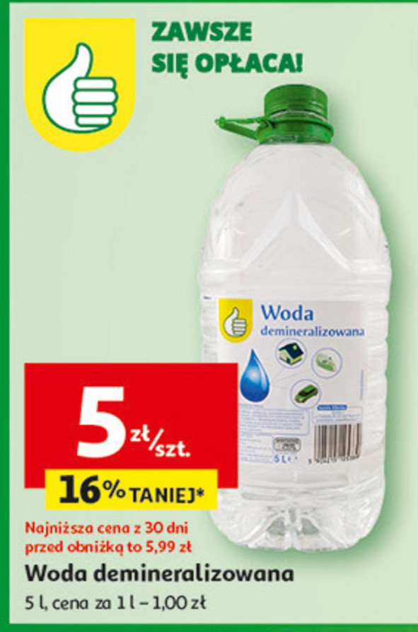 Woda demineralizowana Podniesiony kciuk promocja w Auchan