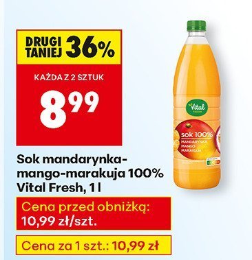 Sok mandarynka-mango-marakuja 100% Vital Fresh, 1 l promocja w Biedronka