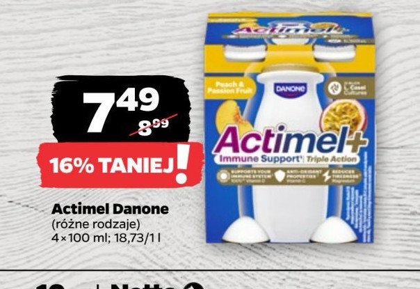 Jogurt brzoskwinia i marakuja Danone actimel promocja w Netto