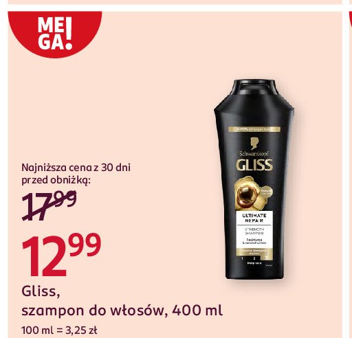 Szampon do włosów Gliss kur ultimate repair promocja w Rossmann