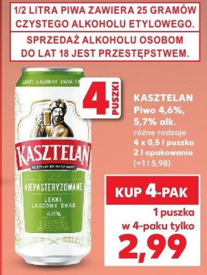 Piwo Kasztelan różne rodzaje promocja w Kaufland
