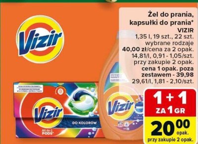 Żel do prania, kapsułki do prania VIZIR różne rodzaje promocja w Carrefour