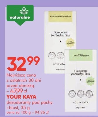 Dezodoranty pod pachy i biust YOUR KAYA, 35 g promocja w Super-Pharm