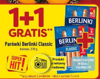 Parówki Berlinki Classic 1+1 gratis promocja w POLOmarket