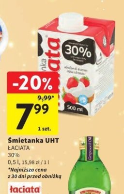 Śmietanka UHT ŁACIATA 30% promocja w Intermarche