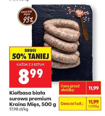 Kiełbasa biała surowa premium Kraina Mięs, 500 g promocja w Biedronka