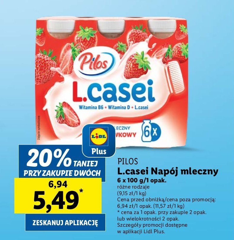 Jogurt mleczny truskawkowy Pilos l.casei promocja