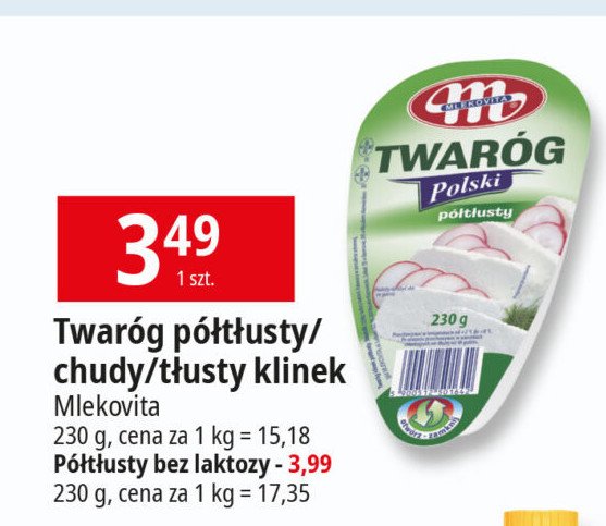 Twaróg półtłusty bez laktozy Mlekovita promocja w Leclerc