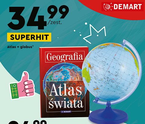 Atlas 艣wiata geografia + globus Demart promocja