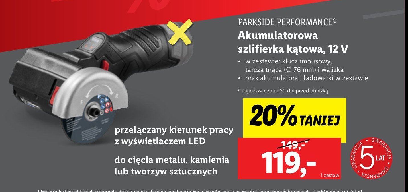 Szlifierka kątowa 12v Parkside performance promocja w Lidl