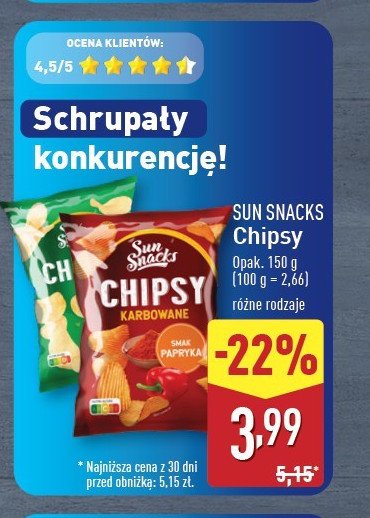 Chipsy karbowane ketchup SUN SNACKS promocja w Aldi