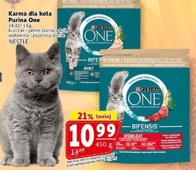 Karma dla kota Purina One kurczak i pełne ziarna aduki, wołowina i pszenica sterile NESTLÉ promocja w Prim Market