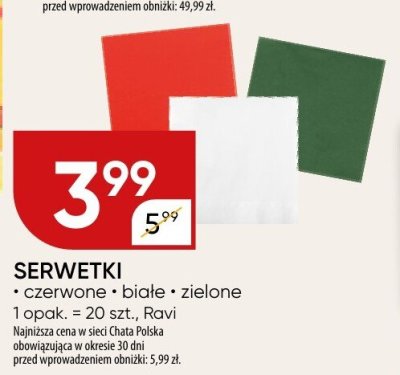 Serwetki czerwone, białe, zielone Ravi promocja w Chata Polska