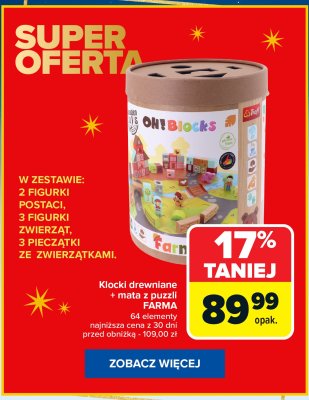 Klocki drewniane + mata z puzzli FARMA OH!Blocks  promocja w Carrefour