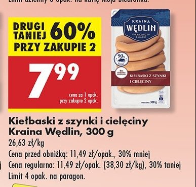 Kiełbaski z szynki i cielęciny Kraina wędlin promocja w Biedronka
