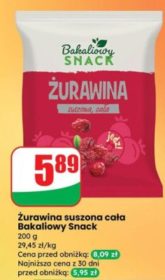 Żurawina suszona cała Bakaliowy Snack promocja w Dino