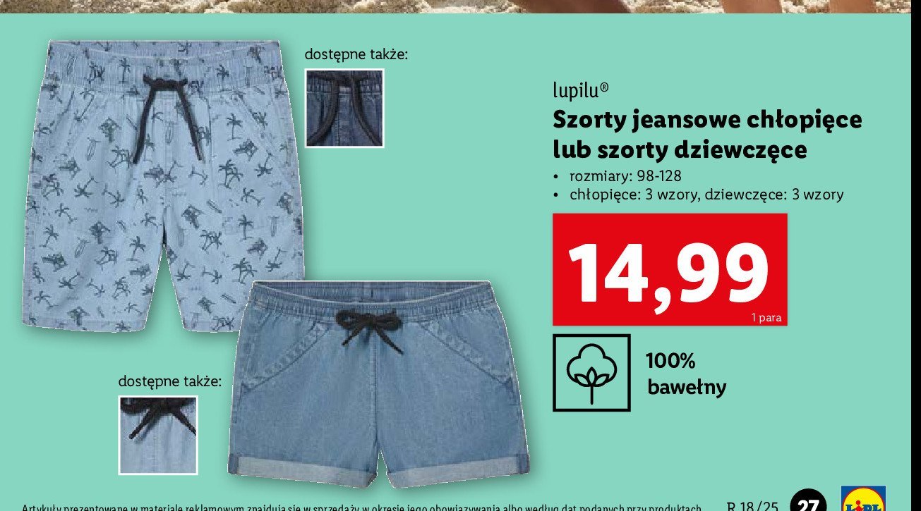 Szorty dziewczęce 98-128 Lupilu promocja w Lidl