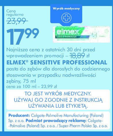 Pasta do zębów Elmex sensitive professional promocja w Super-Pharm