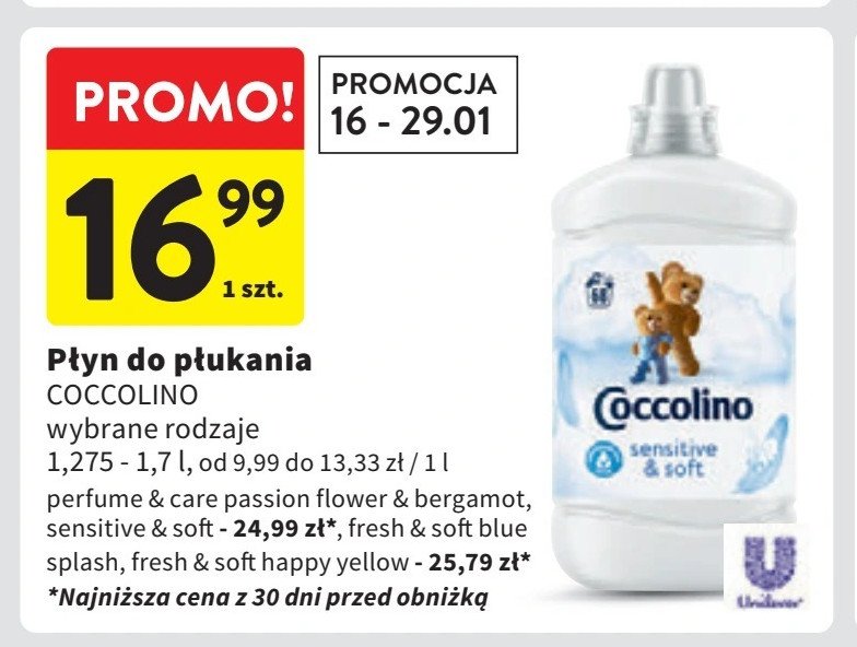 Płyn do płukania tkanin COCCOLINO SENSITIVE promocja w Intermarche